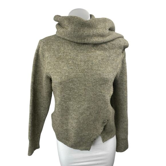 MNG Mango Women's Green Wool Rib Knit Scarf Neck Long Sleeve Sweater Top Size S - Picture 1 of 4